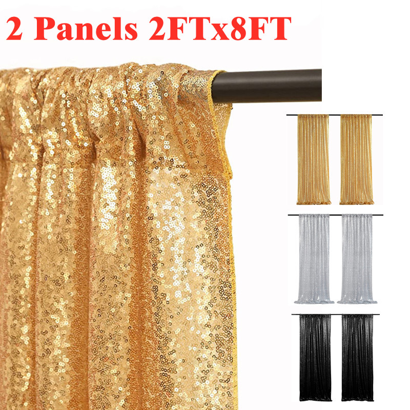 Sequin Fabric Panel - Cortinas de fundo de lantejoulas douradas/prateadas,