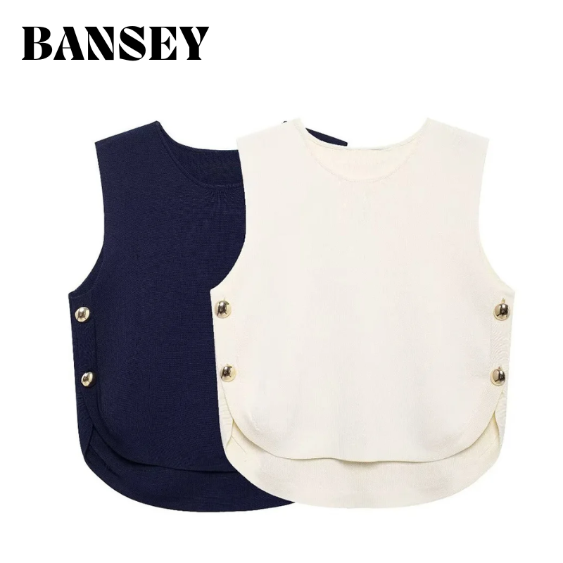 Embellish Knit - 2025 Top feminino chique sem mangas