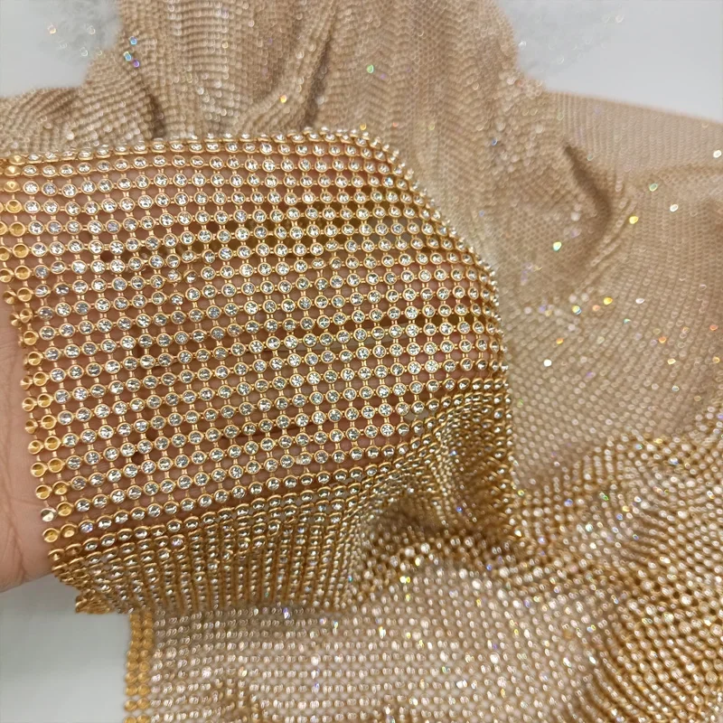 Crystal Mesh Fabric - 45x120cm base de ouro brilhante strass