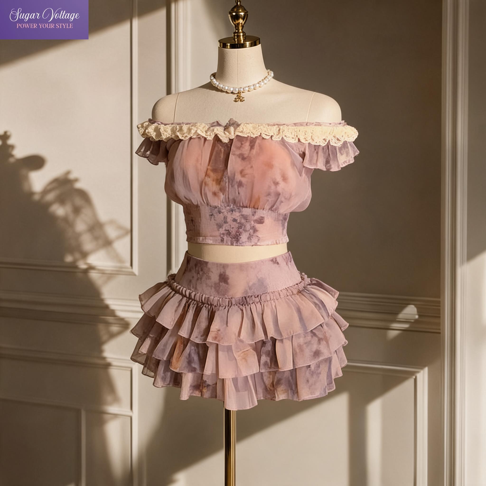 Elastic Lace Trim - Conjunto Feminino de 2 Peças Estilo