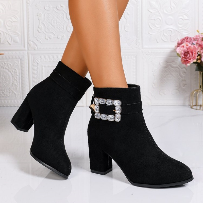 Crystal Mesh Fabric - Botas Femininas de Inverno com Salto