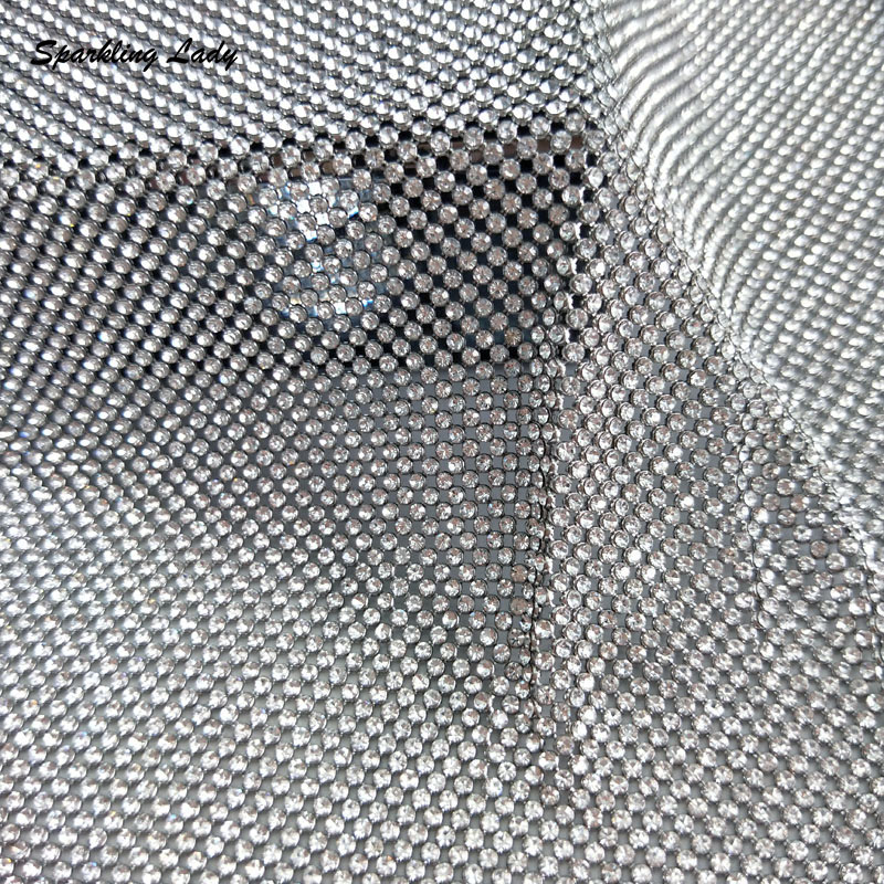 Crystal Mesh Fabric - Tecidos de malha de cristal prateado