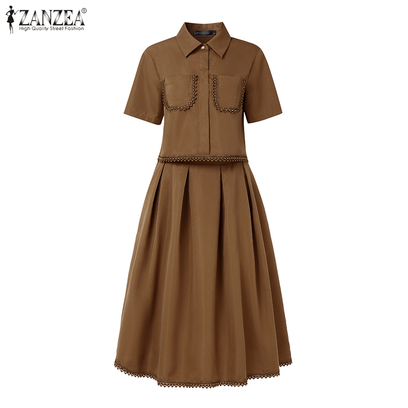 ZANZEA Conjunto de saia elegan - Elastic Lace Trim avaliação e preço