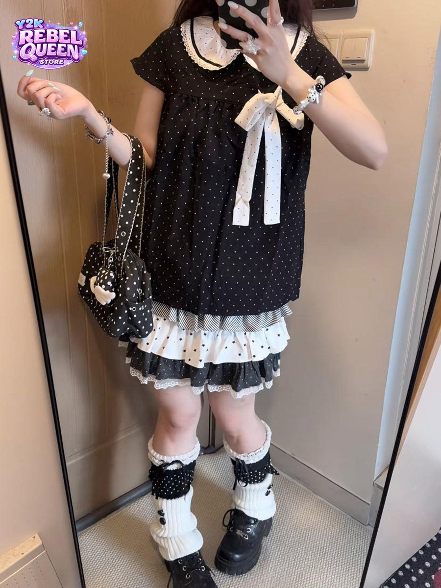 Conjunto de 2 Peças Y2K Kawaii - Lace Ribbon Trim avaliação e preço